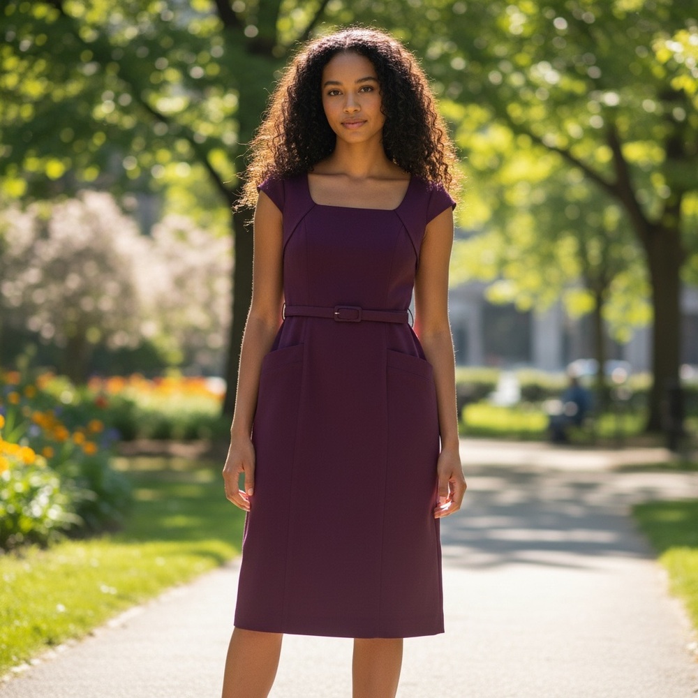 Adrianna Papell Purple Belted Sheath Dress (Size 10)